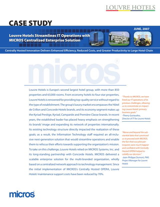 Louvre Hotels Streamlines IT Operations with MICROS Centralized Enterprise Solution