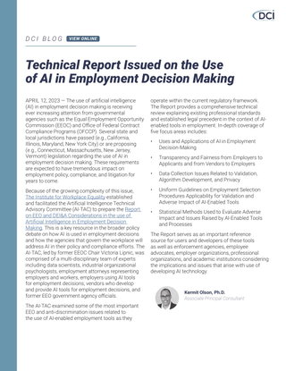 Technical Report Issued on the Use of AI in Employment Decision Making