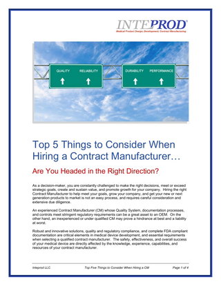 Top 5 Things to Consider When Hiring a Contract Manufacturer...Are You Headed in the Right Direction