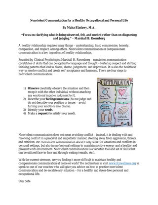 Nonviolent Communication for Healthy Relationships and Work/Personal Life 