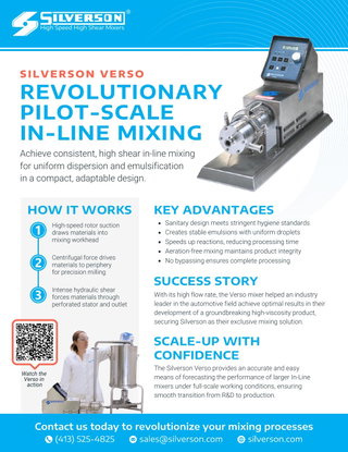 Pilot Scale In-Line Mixing - Silverson Verso benchtop High Shear Mixer