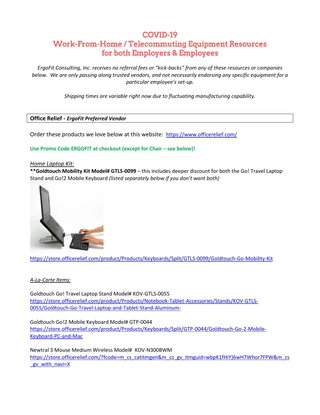 COVID-19 Work-From-Home / Telecommuting Equipment Resources for both Employers & Employees