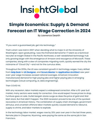 Simple Economics: Supply & Demand Forecast an IT Wage Correction in 2024