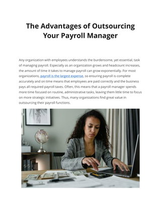 The Advantages of Outsourcing Your Payroll Manager