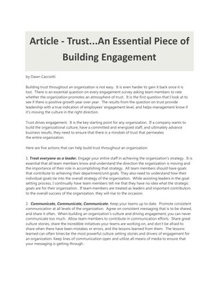 Trust...An Essential Piece of Building Engagement