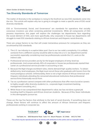 Tax Diversity Standards of Tomorrow