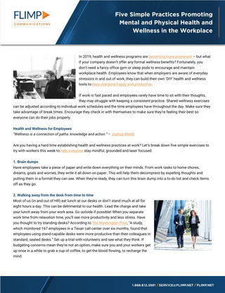 Five Simple Practices Promoting Mental and Physical Health and Wellness in the Workplace