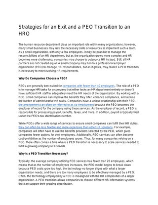 Strategies for an Exit and a PEO Transition to an  HRO