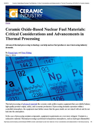 Ceramic Oxide-Based Nuclear Fuel Materials: Critical Considerations and Advancements in Thermal Proc