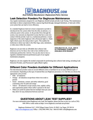 Baghouse Leak Testing Instructions and Powder Calculation Worksheet