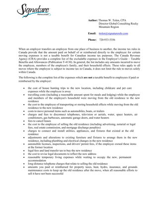 Taxability of Relocation Expenses for Canadian Income Tax Purposes 
