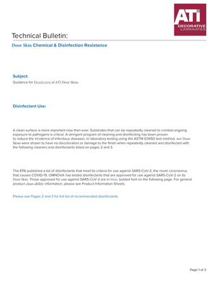 Guidance for Disinfection of ATI Door Skins