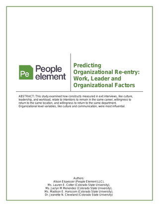 Predicting Organizational Re-entry: Work, Leader and Organizational Factors 