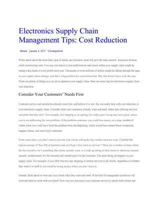 Electronics Supply Chain Management Tips: Cost Reduction