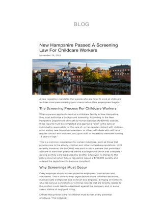 New Hampshire Passed A Screening Law For Childcare Workers - Backgrounds Online BLOG