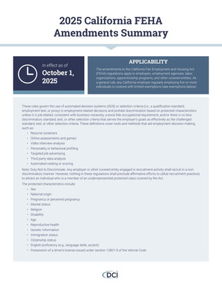 California Fair Employment and Housing Amendments Cheat Sheet