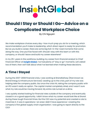 Should I Stay or Should I Go—Advice on a Complicated Workplace Choice