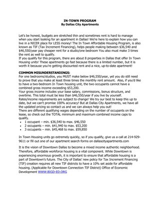 In Town Affordable Housing Program