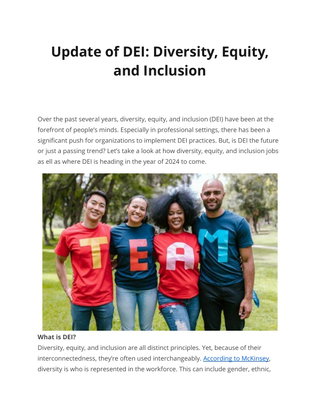 Update of DEI: Diversity, Equity,  and Inclusion
