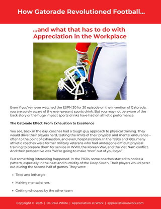 How Gatorade Revolutionized Football and what that has to do with Appreciation in the Workplace