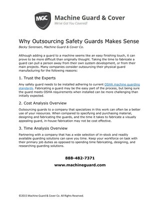 Why Outsourcing Safety Guards Makes Sense