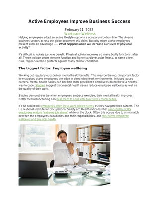 Active Employees Improve Business Success
