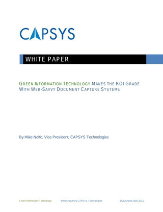Green Information Technology Makes the  ROI Grade with Web-Savvy Document Capture Systems