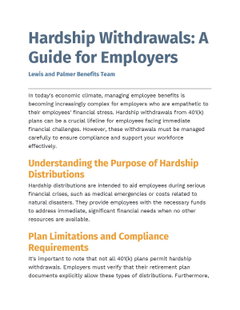 Hardship Withdrawals: A Guide for Employers
