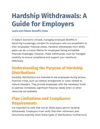 Hardship Withdrawals: A Guide for Employers