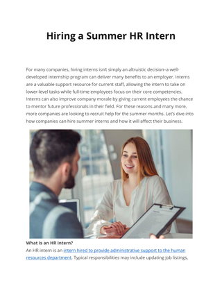 Hiring a Summer HR Intern