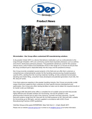 Dec Group Offers Customized DPI Manufacturing Solutions