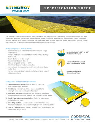 Stingray™ Self-Deploying Water Dam Brochure | Garrison Flood Control
