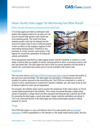 Water Quality Data Logger for Monitoring Coal Mine Runoff