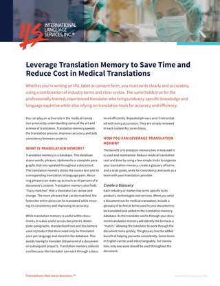 Leverage Translation Memory to Save Time and  Reduce Cost in Medical Translations