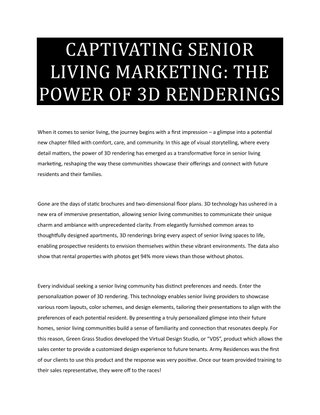 Captivating Senior Living Marketing: The Power of 3D Renderings