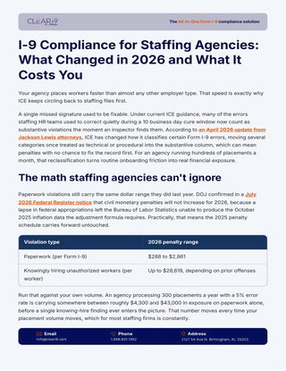 I-9 Compliance for Staffing Agencies: What Changed in 2026 and What It Costs You