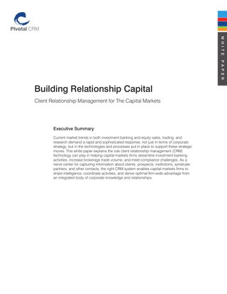 Building Relationship Capital: Client Relationship Management for the Capital Markets