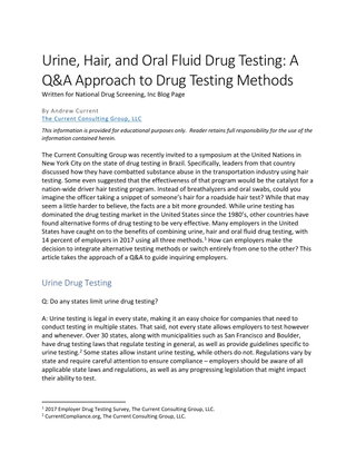 Urine, Hair, and Oral Fluid Drug Testing: A Q&A Approach to Drug Testing Methods