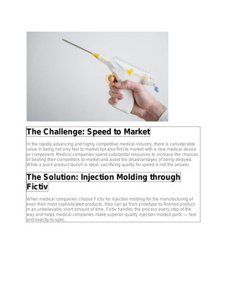 Case Study: How Medical Companies Can Leverage Fictiv’s Injection Molding Expertise to Achieve a First-to-Market Advantage