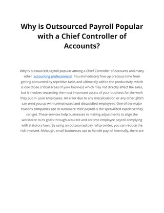 Why is Outsourced Payroll Popular  with a Chief Controller of  Accounts?