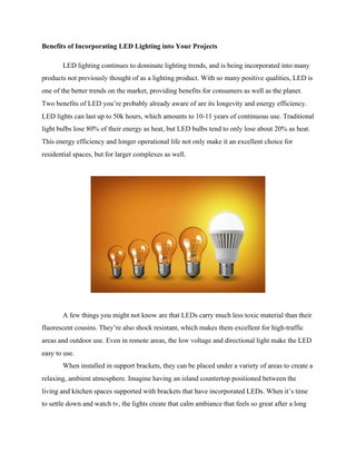 Benefits of Incorporating LED Lighting into Your Projects
