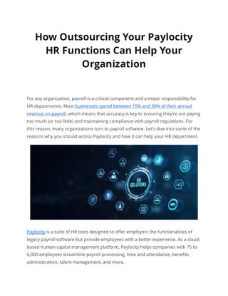 How Outsourcing Your Paylocity  HR Functions Can Help Your  Organization