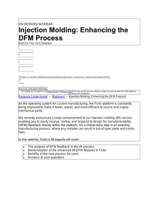 Injection Molding Enhancing the DFM 