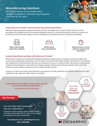 Using DeGarmo’s Fit Index® Assessments for Manufactuaring Solutions