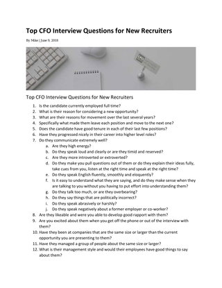 Top CFO Interview Questions for New Recruiters