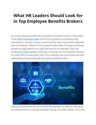 What HR Leaders Should Look for in Top Employee Benefits Brokers