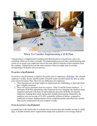 When To Consider Implementing a SUB Plan