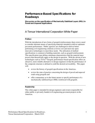 Performance-Based Specifications for Roadways 