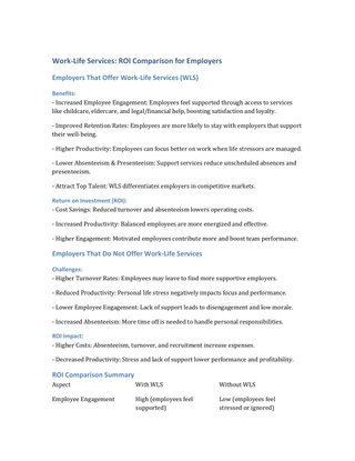 Work-Life Services: ROI Comparison for Employers