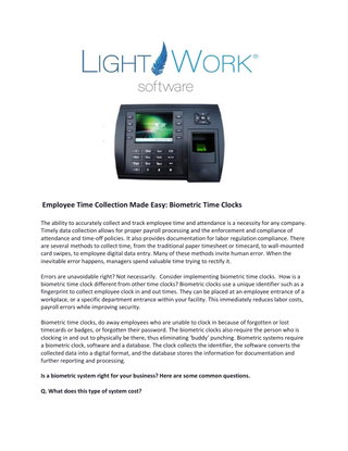  Employee Time Collection Made Easy: Biometric Time Clocks 
